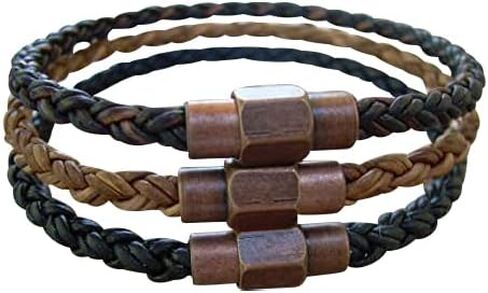Handmade Braided Leather Bracelet with Copper Toned Magnetic Clasp in Saudi Arabia