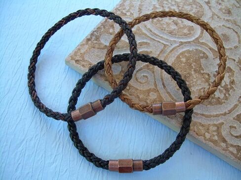 Handmade Braided Leather Bracelet with Copper Toned Magnetic Clasp in Saudi Arabia