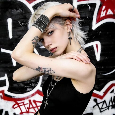 6 Pcs Punk Rock Spiked Studded Bracelet Set for Women Men, 80s Gothic Grunge Emo Wristbands, Y2K Star Beaded Cuff Bracelets, PU Leather Snap Button Adjustable Accessories for Rocker Biker Outfits in Kuwait