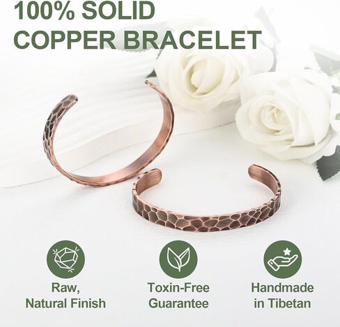 Pure Copper Bracelet – Copper Bracelet for Men & Women – 100% Solid, Raw & Uncoated Handmade Hammered Tibetan Cuff Bangle（Set10 in Saudi Arabia