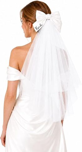 White Bride To Be Veil with Bow | Bachelorette Party, Bridal Shower, Wedding Engagement Hair Accessory, Clip On Tulle Veil in Saudi Arabia