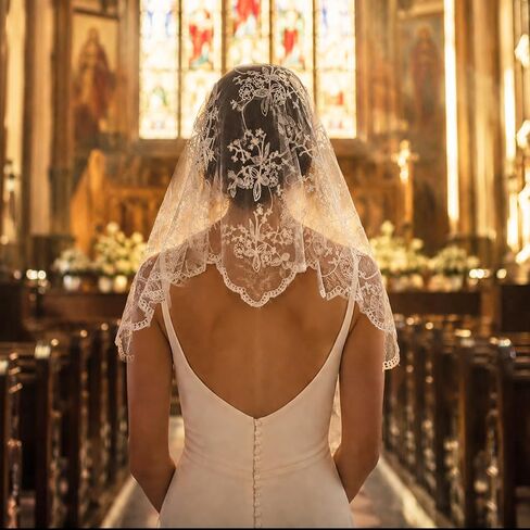 Triangle Veils, Lace Head Covering, Beige Fashion Print Head Veil, Lace Veil for Church Wedding Brides(135x45cm) in Saudi Arabia