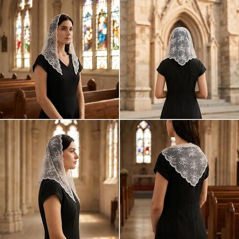 Triangle Veils, Lace Head Covering, Beige Fashion Print Head Veil, Lace Veil for Church Wedding Brides(135x45cm) in Saudi Arabia