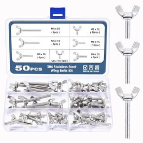 OCR 62 Pcs 7 Sizes Wing Screws Assortment Kit, Stainless Steel Butterfly Screws Thumb Screws Mounting Hardware Fitting Fastenings, M4 M5 M6 Metric Wing Bolt