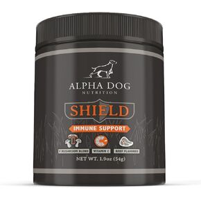 Shield Allergy Immune Support Supplement for Dogs by Alpha Dog Nutrition - 7 Nutritional Mushroom Powder Complex + Vitamin C to Boost Immunity - Up to 120 Servings for Small Breed Dogs, 108g