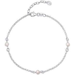 Amberta Women 925 Sterling Silver Freshwater Pearl Anklet