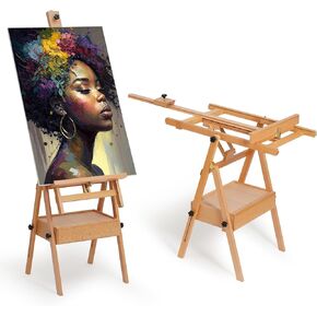 ARTIFY Large Wooden H-Frame Studio Easel, Sturdy Beechwood Canvas Holder Stand, Both Horizontal and Vertical Use, for Acrylic, Oil, Watercolor and Gouache