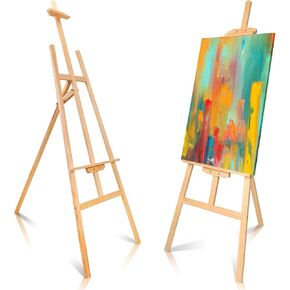 حامل عرض ارتفاع قابل للتعديل من تيك هوم من 63 بوصة إلى 69 بوصة، حامل فنان محمول من خشب الصنوبر للرسم، سهل التجميع، حامل حامل أرضي أساسي قابل للطي للبالغين المبتدئين، الحد الأقصى يحمل 110 رطل in Kuwait