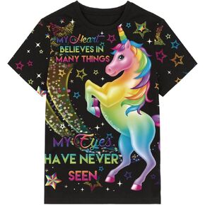 Tshyfiper Girls Tie Dye Shirt Short Sleeve Top Crew Neck Tee Shirts Kids Girl 3D Summer Clothes 6-14 Years