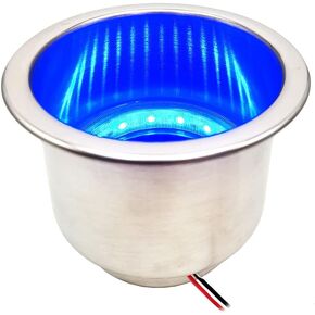 4 قطع LED حامل أكواب LED أزرق - حامل أكواب القارب - حامل أكواب من الفولاذ المقاوم للصدأ مع تصريف وLED للقوارب البحرية RV Camper (3 وات، 12 فولت، 15 خرزة LED زرقاء)