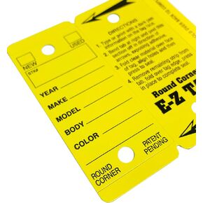 Car Key Tags, Self Laminating Plastic Automotive Key Tags with Ring, Bulk Car Dealer Supplies, Round Corner, Yellow, Box of 250