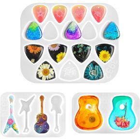 Resin Mold Silicone, CAYUDEN 3 Pack Guitar Pick Silicone Epoxy Resin Molds Creative Guitar Accessories Art Molds Guitar Pendant Silicone Epoxy Molds Non-Stick Casting Mould for Keychain, Kids, Gift in Kuwait