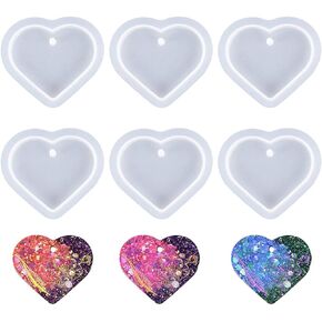 6 PCS Heart Shape Resin Molds Love Heart Keychain Charms Silicone Mold Cute Heart Casting Molds with Hole for DIY Crafts Jewelry Pendant Earring