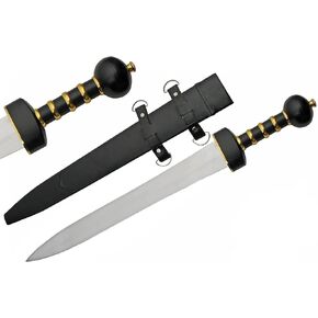 Szco Supplies 28" Fancy Roman Gladius Battle Sword with Leather Scabbard,Black/Gold
