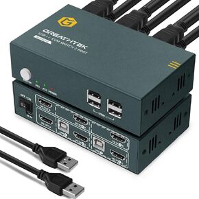 HDMI KVM Switch Dual Monitor 2 Port ，4K@30Hz, USB 2.0,KVM Switch 2 Monitors Compatible USB2.0,HDMI 2.0,HDCP2.2,2 Monitor kvm Switch,KVM Switches with 4 HDMI and 2 USB Cable,Button Switch