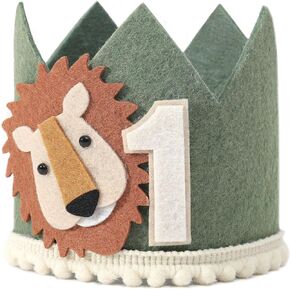 Wild One Birthday Crown - Wild One Birthday Party Decorations,Boy/Girl 1st Birthday Hat Outfit,Forest First Birthday Party Decor,Baby Shower 1st Photo Prop Cake Smash(Green)