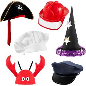 Hercicy 6 Pack Dress up Hats for Kids Toddler Costume Hats Photo Booth Hats Assorted Party Hats for Kids Cosplay Party Halloween Decorations, Chef, Police, Firemen, Wizard, Pirate, Lobster Styles in Saudi Arabia