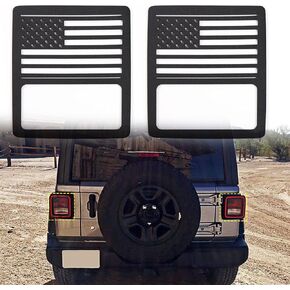 RT-TCZ for Jeep JL Tail Light Cover Trim, JLU Aluminum Black Rear Taillights Light Guard for Jeep Wrangler JL JLU 2018-2024 US Flag Exterior Accessories 2pcs