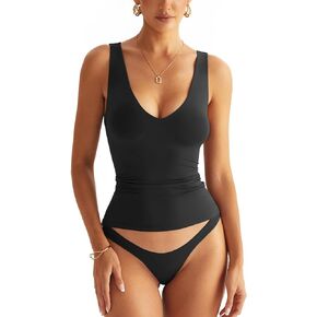 EasyGala Deep V Neck Double Lined Sleeveless Sexy Tank Tops for Women Y2K Summer Tees