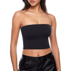 Natrelax Women's Tube Tops Strapless Bandeau Crop Top Double Lined Sexy Summer Going Out Tops Solid Stretchy