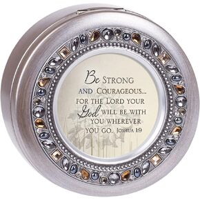 Cottage Garden Be Strong and Courageous Brushed Pewter Jewelry Music Box Plays Amazing Grace