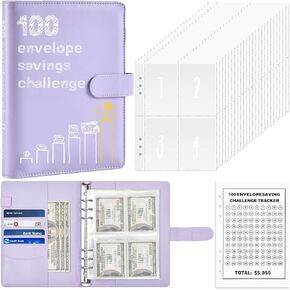 100 Envelopes Money Saving Challenge Book with Envelopes, Day 100 Envelope Challenge Money Saving Binder Budget Book with Cash Envelopes, 5,050 Savings Challenge Kit, A5 Money Savings Book Green