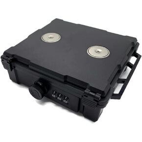 Waterproof Magnetic Locking Storage Box with Inner Dividers, Hide-A-Key Magnet Mount Box, Black, Medium