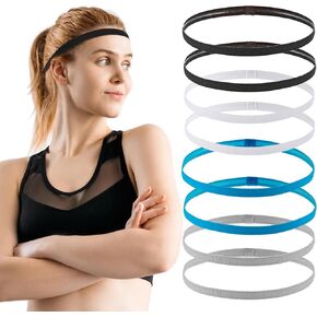 8Pcs Thin Elastic Sports Headbands, Non-Slip Athletic Hair Band Women Men Workout Headband Hair Accessories for Kids Boy Girl Running Soccer Football Basketball