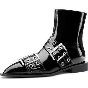 Castamere Low Heel Close Pointed Toe Buckle Ankle Boots for Women Side Zipper Design Fashion Dress Short Bootie