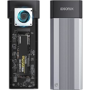 iDsonix 40Gbps M.2 NVMe SSD Enclosure for Thunderbolt 3/4 with Fan, Tool-Free Installation, Aluminium USB4 NVMe SSD Enclosure for MacBook Air/Por M1/M2, Mac Studio/Mini, Lenovo, HP, Acer