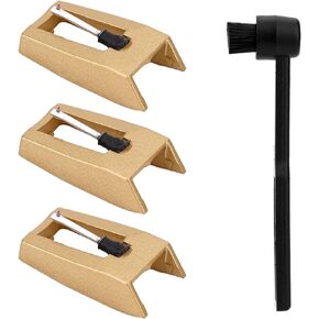 3pcs Record Player Needle with Cleaning Brush, Premium Needle Tip Record Stylus Replacement for Turntable Accessories for Phonograph LP Vinyl Record Player (Gold)