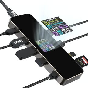 DOCKCASE Visual Smart USB C Hub (10-in-1) with 4K@60Hz HDMI and DP, Gigabit Ethernet, 1 USB-C and 3 USB-A Ports, 100w PD Power Delivery, UHS-II TF/SD Card Slot for MacBook Air/Pro, XPS, and More