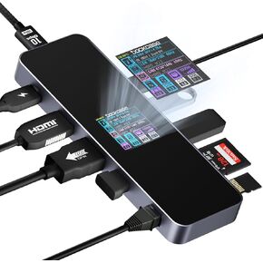 DOCKCASE Visual Smart USB C Hub (10-in-1) with 4K@60Hz HDMI and DP, Gigabit Ethernet, 1 USB-C and 3 USB-A Ports, 100w PD Power Delivery, UHS-II TF/SD Card Slot for MacBook Air/Pro, XPS, and More