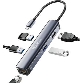 USB C Hub Ethernet,6 in 1 Laptop Docking Station, Dockteck USB C Multiport Adapter with 4K@60Hz HDMI, 100W PD,USB-C Data Port, 1Gbps LAN, 2 USB 3.0 for MacBook Pro/Air, Surface Pro, XPS and More