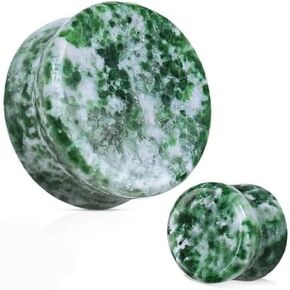 Pair (2PCS) GREEN AMAZONITE STONE PLUGS Double Flare Gauges Ear Tunnels 9257