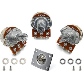 2 Tones 1 Volume 500K Potentiometer with 1 Output Jack Square Plate Split Shaft 2T1V Pots Replacement for LP ST SQ Tele Electric Guitar Parts, Chrome