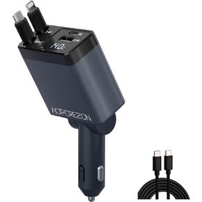 Retractable Car Charger, 4 in 1 Fast Car Phone Adapter 66W, Retractable Cables and USB Car Charger,Compatible with iPhone 15/14/13/12/11/10,iPad,Galaxy and Multiple Devices,Pixel(Charger and Cables)