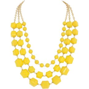 Bocar Necklace for Women, 3 Layer Long Link Chain Necklace Acrylic Beaded Necklace, Statement Necklace, Chunky Necklace Gift