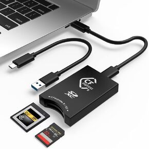 CFexpress/SD Card Reader USB C, Dual-Slot USB 3.2(10Gbps) CFexpress Type B Card Reader Adapter Compatible with Android/Windows/Mac OS/Linux, with USB C to USB C/USB A Cable