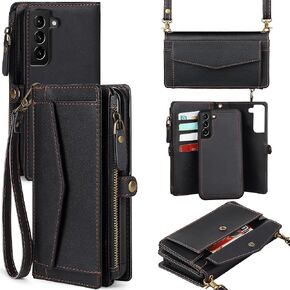 DKDKSIP for Samsung Galaxy A15 5G Wallet Case for Women, Support Wireless Charging with RFID Blocking Card Holder, PU Leather Wallet Detachable Magnetic Phone Case Crossbody Strap, Purple