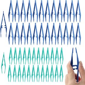 50pcs Plastic Tweezers, Beads Tweezers for DIY Craft Jewelry Making Craft Forceps for Beading Handmade Classroom School Use Tweezers Tools (blue, green)