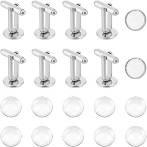 UNICRAFTALE 10 Sets Blank Dome Cufflinks Making Kit 10mm 304 Stainless Steel Cuff Button Round Cabochons Tray Bezel Cufflink Blanks for Apparel Clothes Buttons Making