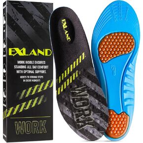 (New) Exland Work Comfort Orthotic Gel Insoles for Men and Women - Standing All Day Cushioning, Shock Absorbing Shoe and Boot Inserts - Anti Fatique - Trim to Fit (Size: L) [1 Pair]
