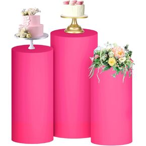 FUHSY Spandex Cylinder Pedestal Stand Covers for Party Set of 3 Spandex Cylinder Covers Royal Blue Round Plinth Covers Stretchy Fabric Birthday Display Pillar Cover for Bridal Baby Shower Decor