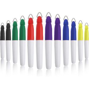 Abeillo 12 Pieces Mini Sharpie for Badge, Permanent Markers with Golf Keychain Clips for Nurses Badge, Colorful Sharpie Markers, Medium Point Ink Pens for Hospitals, Schools & Offices