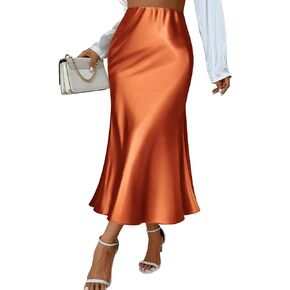 Zeagoo Womens Satin Skirt Thin High Waist Midi Skirt Flowy Silk Casual Skirts Mermaid Hem