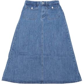 Allegra K Long Jean Skirts for Women's High Waisted Flap Pocket A-Line Vintage Denim Maxi Skirt