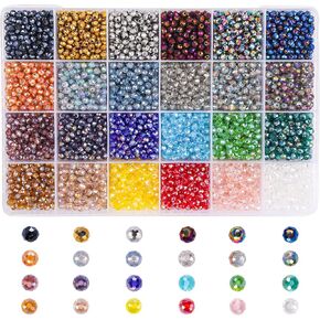 Suhome 4800pcs 24 Colors 4mm Electroplated Crystal Glass Beads, Briolette Faceted Rondelle Shape Spacer Beads Assortments for DIY Craft Bracelet Earring Necklace Jewelry Making