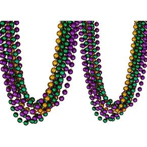 Oojami 144 PCS Mardi Gras Beads Green Purple Gold Metallic Beads Necklaces Accessories BulkCarnival Beads Necklace for Parade Throws Party Decorations Supplies Favors