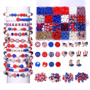 1461Pcs 4th of July Patriotic Beads for Jewelry Making Independence Day Red White Blue Heishi Stars USA Letter Beads with America Flag Heart Hat Pendant Accessories for DIY Bracelets Making Kit